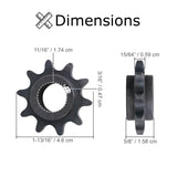 420 Chain 10 Tooth Sprocket for the Baja Mini Bike MB165 & MB200 (Baja Heat, Mini Baja, Baja Warrior) shown in a detailed diagram highlighting its gear structure and dimensions.