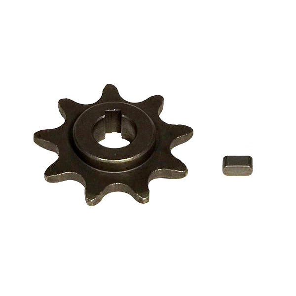 Close-up of a 9 tooth motor sprocket for Currie electric bikes, showcasing intricate metal gear details essential for eZip and IZIP models.