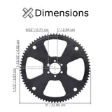 75 Tooth #35 Chain Rear Wheel Sprocket for Coleman, Monster Moto / Mega Moto, Motovox, & TaoTao Mini Bikes, featuring six inner mounting holes and precise gear design.