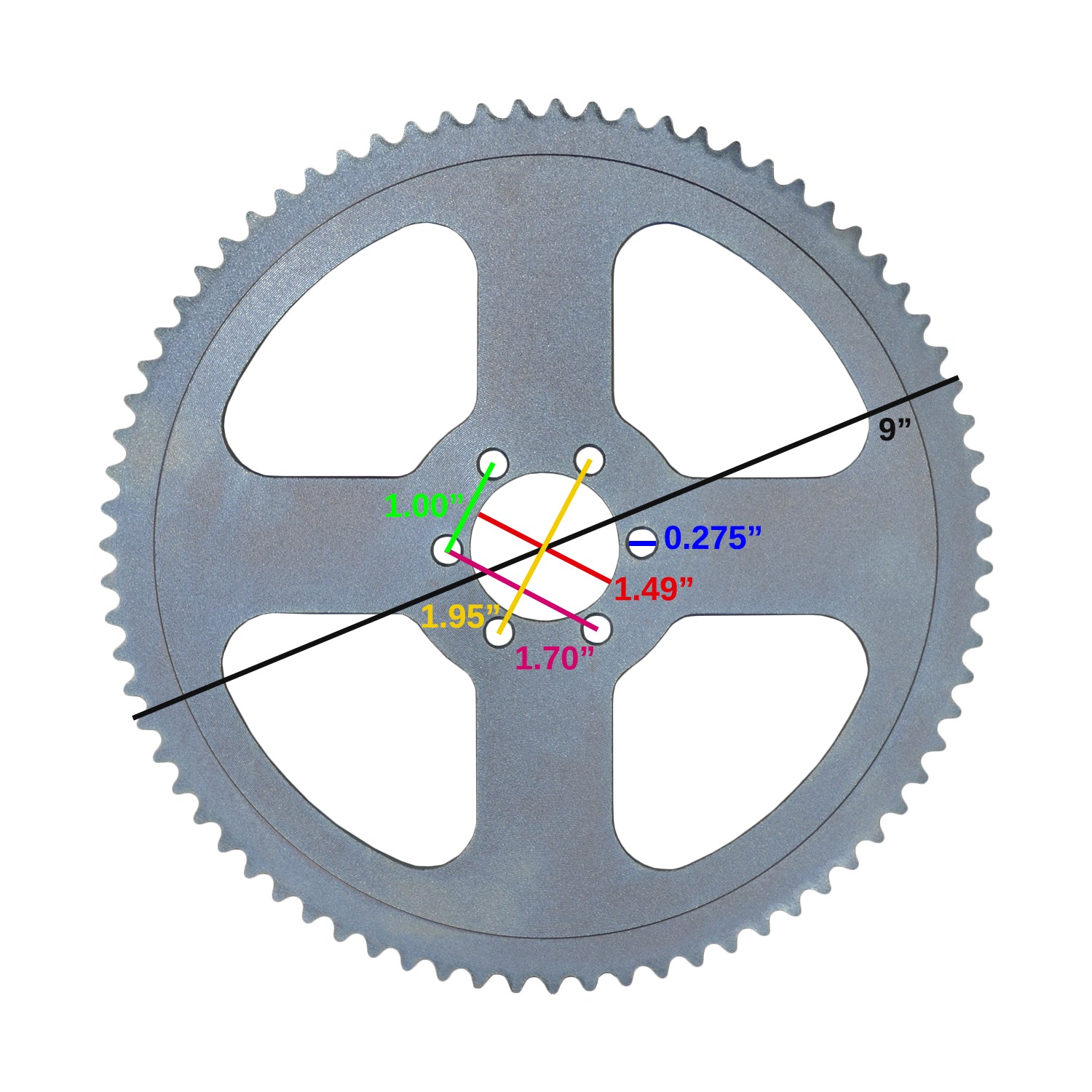 75 Tooth #35 Chain Rear Wheel Sprocket for the Oryxearth 105CC 4-Stroke Mini Bike, showing a circular metal gear with 75 teeth and six inner mounting holes.