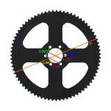 75 Tooth #35 Chain Rear Wheel Sprocket for the Oryxearth 105CC 4-Stroke Mini Bike, featuring a black gear with 75 points and six inner mounting holes for easy installation.