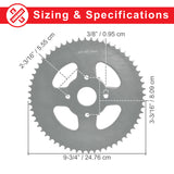 Diagram of the #40/41/420 Chain - 60 Tooth Rear Sprocket for Mini Bikes, showcasing its gear structure and measurements, highlighting its suitability for heavy-duty trail use and suburban riding.