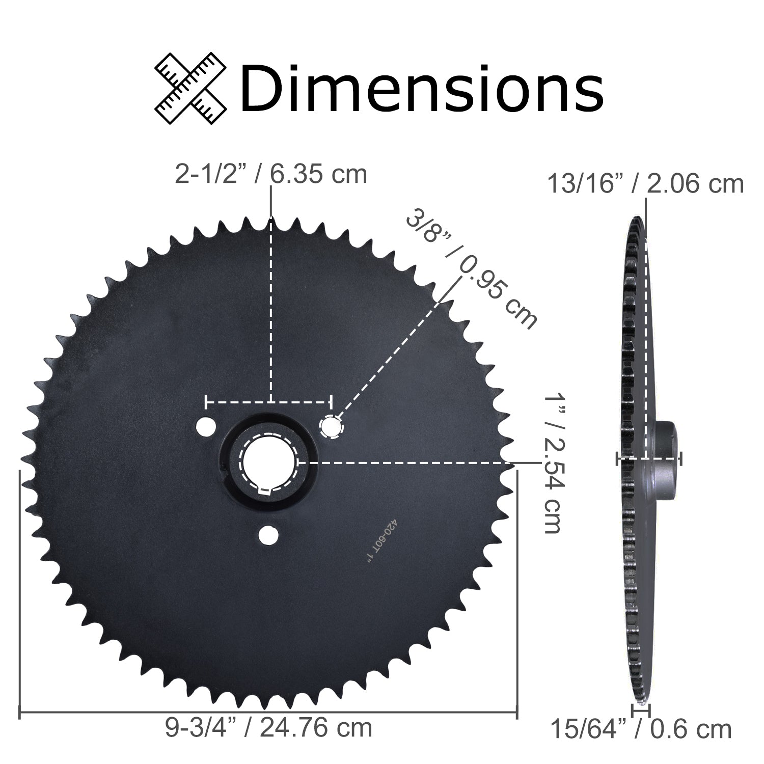 Go-Kart Live Axle Sprocket - 40/41/420 Chain 60 Tooth with 1 Bore & 1/4 Keyway, black circular metal gear with central hole and sprocket teeth.