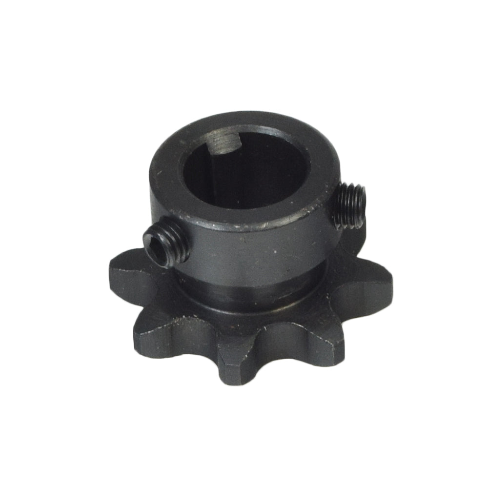 #40/41 Chain - 8 Tooth 2182-K Jackshaft Sprocket with 5/8 Bore for Go-Karts, featuring a black metal gear with a nut, integral key, and two set screws.