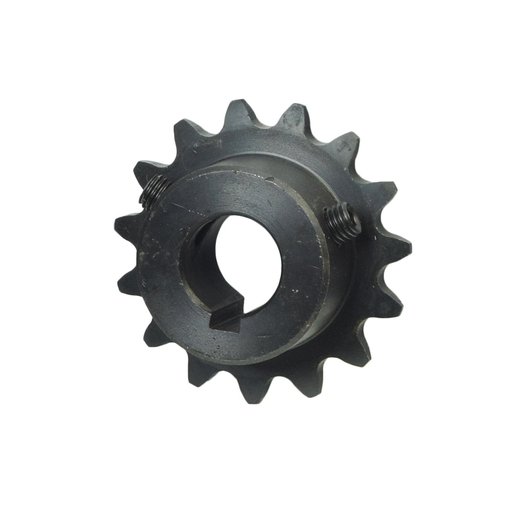 #35 Chain - 15 Tooth Jackshaft Sprocket with a 5/8 Bore for Go-Karts & Mini Bikes, showing a black gear with a central hole, integral to the drive system, with two set screws and a keyway slot.