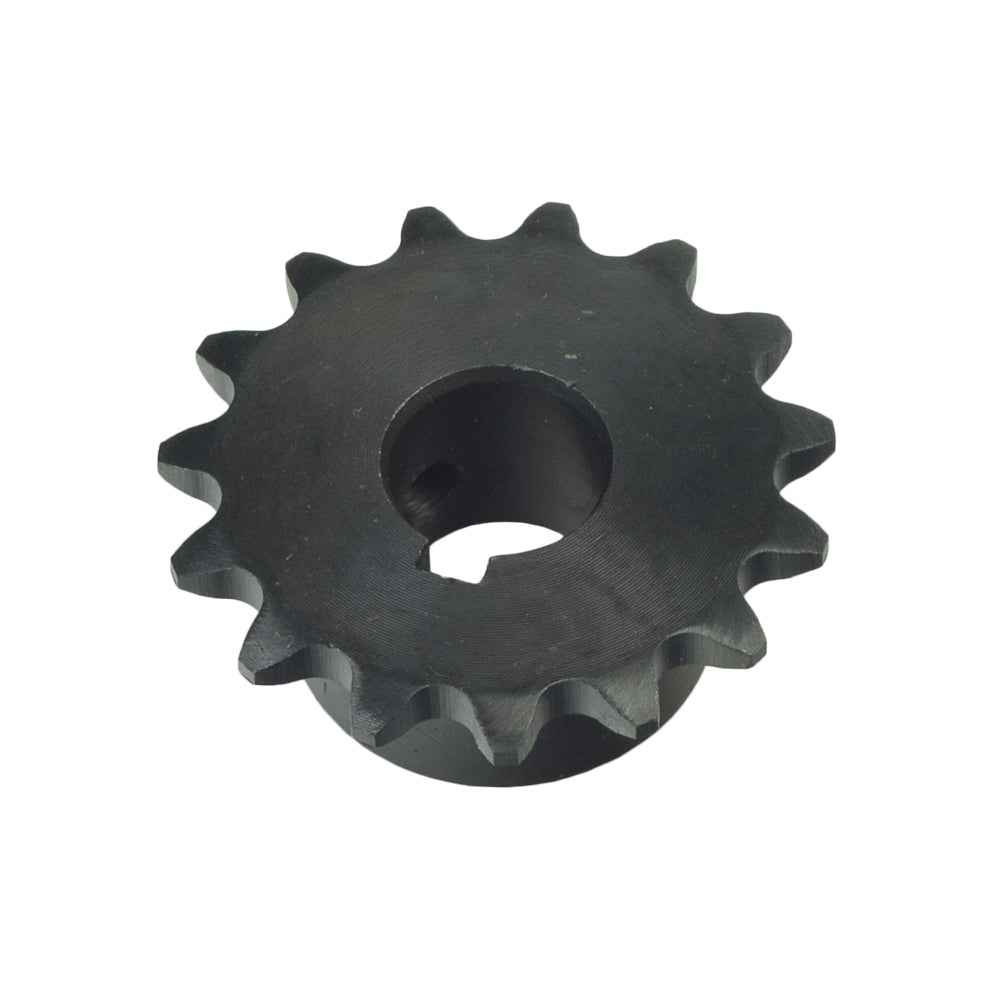 #35 Chain - 15 Tooth Jackshaft Sprocket with a 5/8 Bore for Go-Karts & Mini Bikes, featuring a black gear with a central hole, two set screws, and a 3/16 keyway slot.