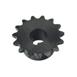 #35 Chain - 15 Tooth Jackshaft Sprocket with a 5/8 Bore for Go-Karts & Mini Bikes, featuring a black gear with a central hole, two set screws, and a 3/16 keyway slot.