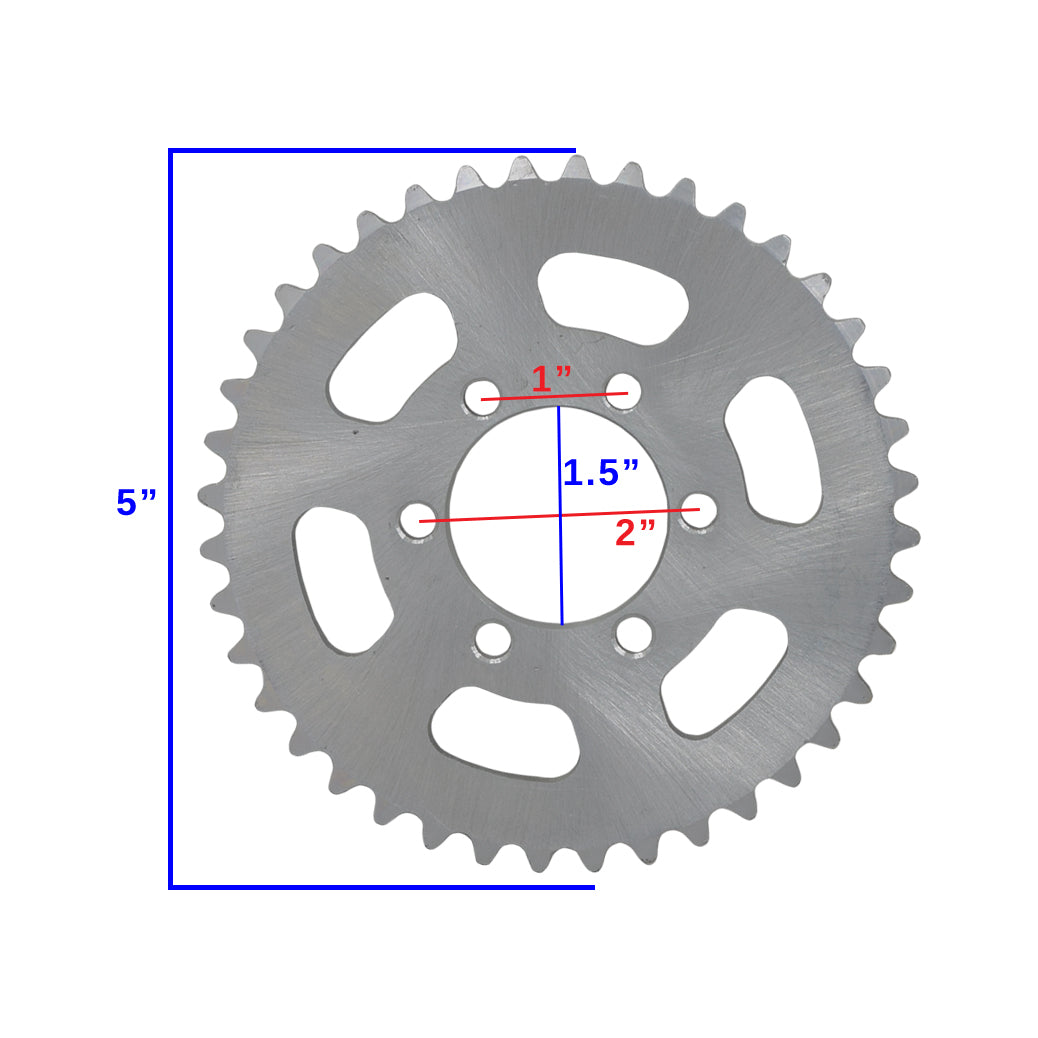 Close-up of the #35 Chain 40 Tooth Sprocket for the TaoTao GK80 Go-Kart, showing a metal gear with six mounting holes, used in the jackshaft assembly for energy transfer.