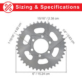 #35 Chain 40 Tooth Sprocket for the Monster Moto / Mega Moto MM-K80 80cc Go-Kart, showing a close-up of the steel disc with six mounting holes, illustrated with measurements.