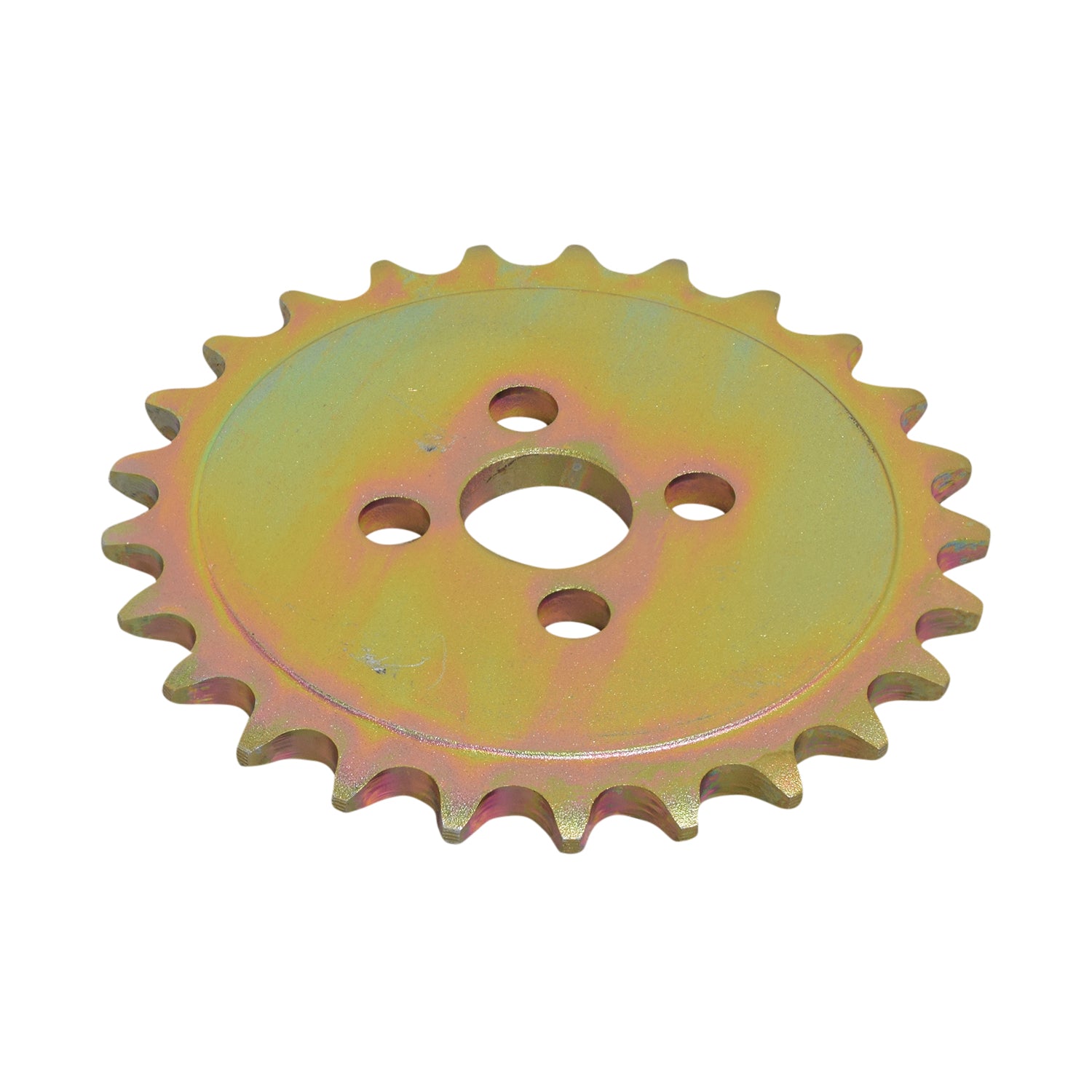 #420 Chain 25 Tooth Front Sprocket for Coleman KT196 & CK196 196cc 6.5 Hp Go-Karts, featuring a machined steel disc with a center hole and four mounting holes.