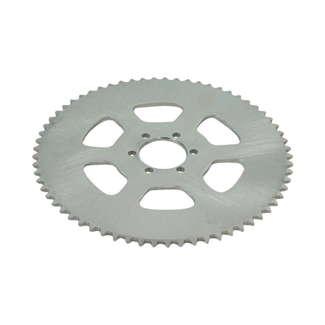 #35 (06C) Chain 65 Tooth Rear Sprocket with 37 mm Center Hole for the Coleman SK100 Go-Kart, featuring a silver gear design with multiple holes and a central circular opening.