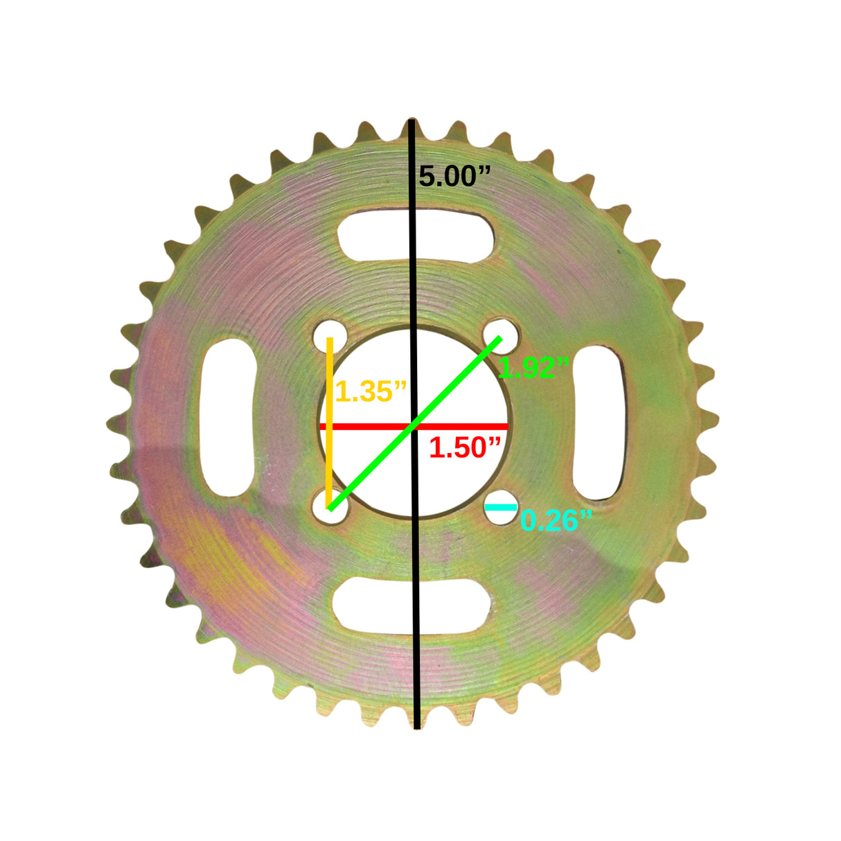 #35 Chain 40 Tooth Front Sprocket for the Coleman CK100 Go-Kart, featuring a circular metal gear with precise machining for durability and performance. Perfect replacement for damaged or missing sprockets.