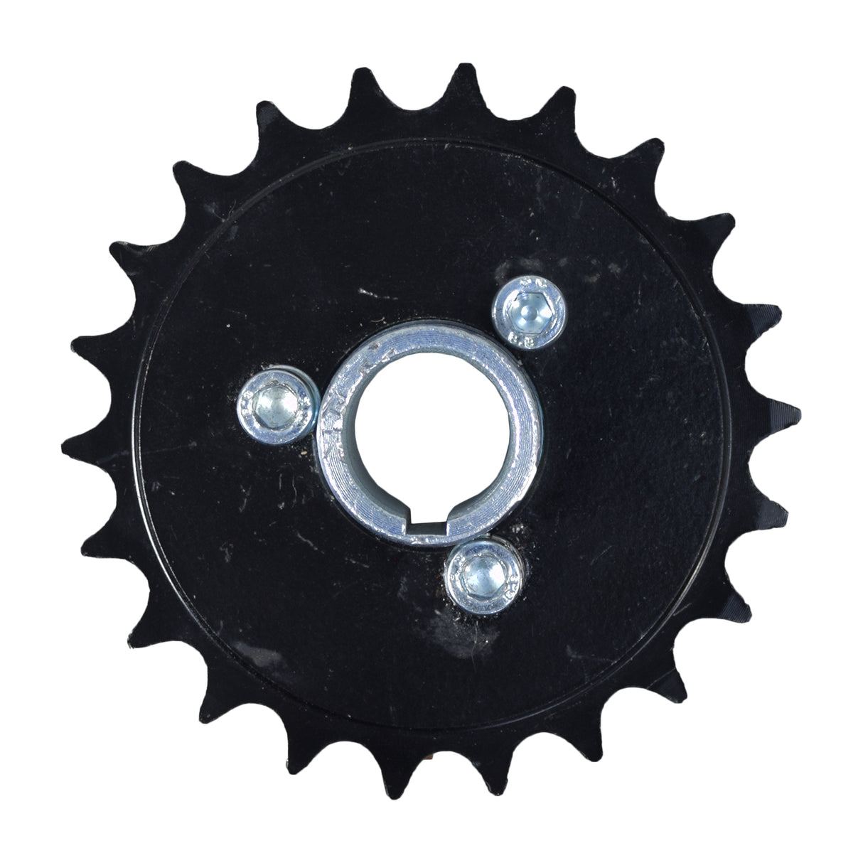 1/2 Chain 22 Tooth Sprocket with Hub & Hardware for the Pulse ATV Quad Ride-On, featuring a black and silver design with a central hole, screws, and mounting hardware included.