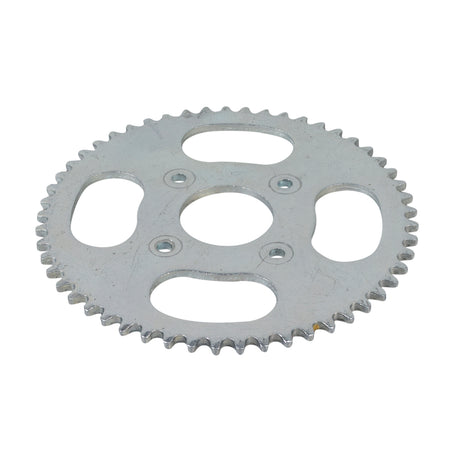 #25 Chain 53 Tooth Sprocket for the Rollplay Nighthawk, a silver gear with numerous holes, including a 1-1/16 center hole and four 5/32 mounting holes spaced at 1-1/4 apart.