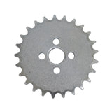 Close-up of a 25 Tooth #420 Chain Front Sprocket for the Realtree RTK200 196cc Go-Kart, showcasing machined steel gear teeth and center hole with four mounting holes.