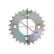 25 Tooth #420 Chain Rear Sprocket for the Realtree RTK200 Go-Kart, featuring a gear with circular cutouts and a cross design, four mounting holes, and a 1.73 center hole.