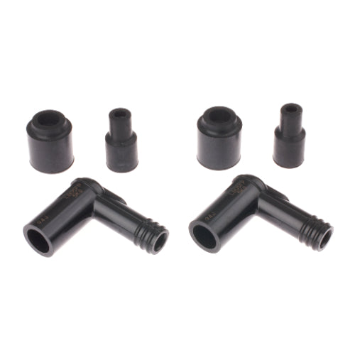 Set of 2 NGK spark plug caps for Honda Passport C70 (1980-1982) and Honda Cub CM91, featuring black cylindrical connectors with holes and waterproof covers.