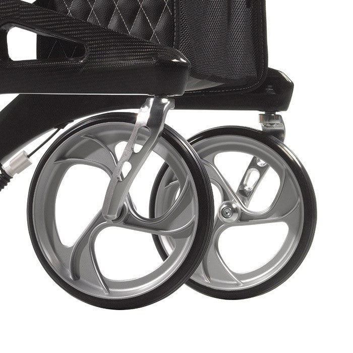 Close-up of the 10 Front Wheel for the Drive Medical Nitro Elite CF Rollator, showcasing its robust tire and wheel design for enhanced steering and rolling comfort.