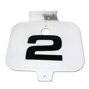 Number Plate with Screws for the Razor MX350 and MX400 Dirt Rocket; features a black number on a white plastic plate, suitable for all versions.