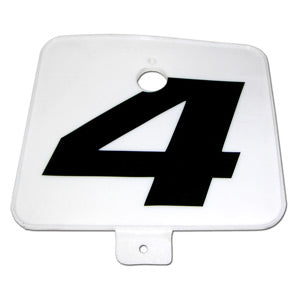 Number Plate with Screws for Razor MX500/MX650 Dirt Rocket, featuring a black number on a white surface, designed for easy mounting with included screws.