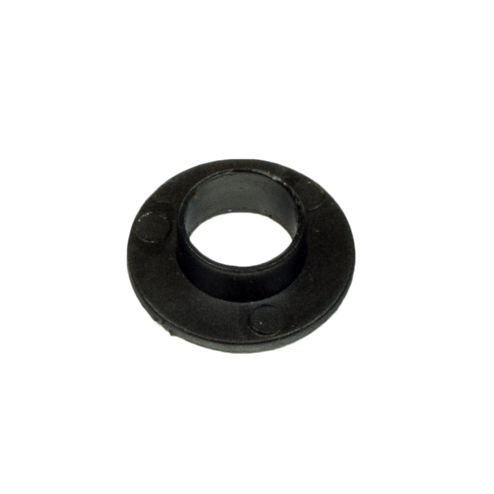 Nylon Armrest Bushing for Jazzy Power Chairs, a small, black, round object with a central hole, essential for securing the flip-up armrests' pivot on Jazzy, Jet, and Quantum power chairs.