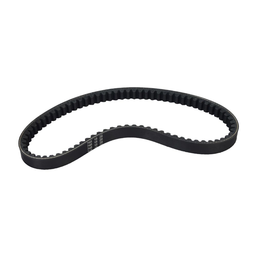 748-18-28 50cc Scooter CVT Belt for KYMCO People 50 and KYMCO People S 50. Black belt with white text, designed for durability and reliability in continuously variable transmissions.