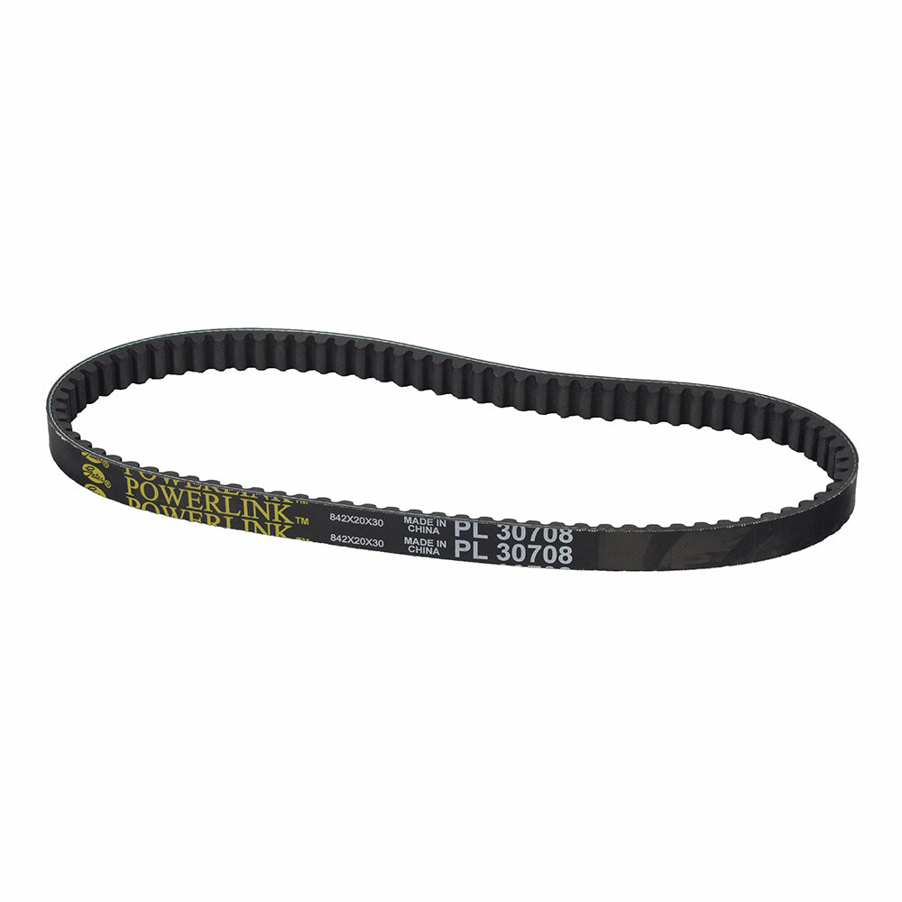 Black belt with white text labeled 842-20-30 150cc-200cc Premium Gates Powerlink Scooter CVT Belt, designed for use in CVT transmissions on scooters, ATVs, dirt bikes, and go-karts.