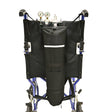 Oxygen Tank Holder for Wheelchairs attached to the back of a wheelchair, designed to securely carry medical oxygen cylinders.