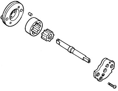 Diagram of the Oil Pump Assembly for Honda Elite 250 (1989-1990 Models) (OEM), showcasing detailed sketches of the mechanical part's components, emphasizing the exact specifications of the original part.