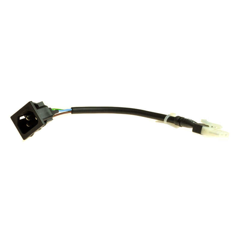 On Board Charger Electronic Harness for Pride Rally (SC150/SC151/SC155) featuring a black electrical wire with white connectors, highlighting the port and connector components in a close-up view.