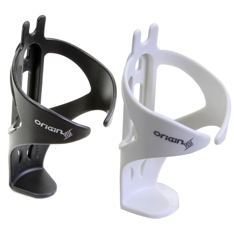 Origin8 Fiber-Wing Bottle Cage, a sleek, lightweight nylon fiber holder with a wing shape design, perfect for mounting on bikes and securely holding standard bottles.