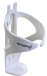 Origin8 Fiber-Wing Bottle Cage, a white plastic holder with a sleek, wing-shaped design, crafted from nylon fiber.