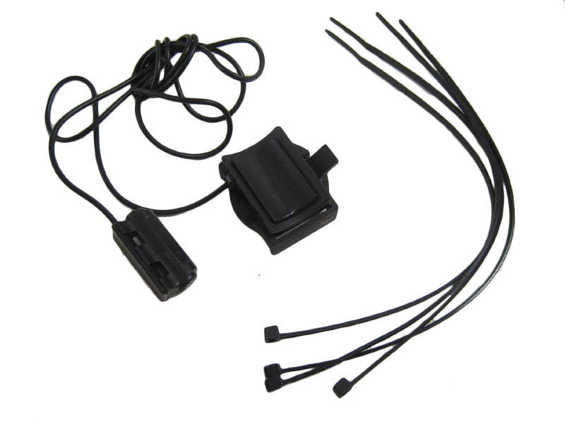 Origin8 Wiring Kit for Wired Bike Computers, featuring a black cable with a clip, a wired sensor, a screw magnet, and four cable ties, designed to mount on the handlebar.