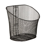 Oval Basket with Angled Opening for Pride Mobility Scooters, black wire design, shown on a white background, ideal for mounting on the tiller.