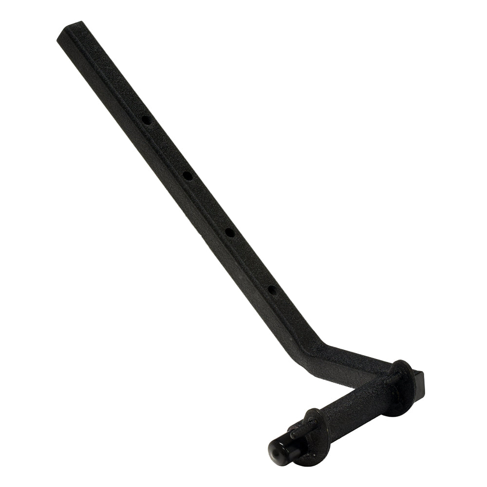 Left Side Elevating Leg Rest Extension for the PaceSaver Scout Boss 4.5 **CLEARANCE**: Black metal bar with multiple holes, featuring a stylish black crinkle finish. Ideal replacement part for enhancing your power chair.