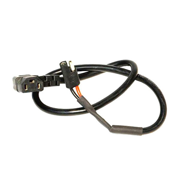 Plug-n-Play Wire Harness for Currie Electric Bikes, featuring a black cable with a black connector, designed to connect to a 2v1h (modified 3-pin) charger.