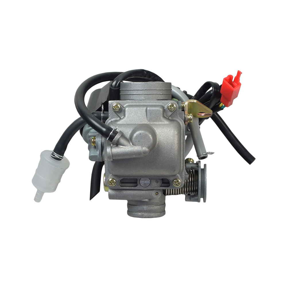 125cc-150cc GY6 Carburetor with 24 mm Intake & Electric Choke for Hammerhead Off-Road® Go-Karts, showing a close-up of the machine's intricate components and wiring.