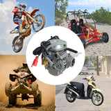 125cc-150cc GY6 Scooter, ATV, Go Kart, and Dirt Bike Carburetor with 24 mm Intake & Electric Choke, shown with vacuum hoses and 2-pin connector, compatible with various scooters and vehicles.