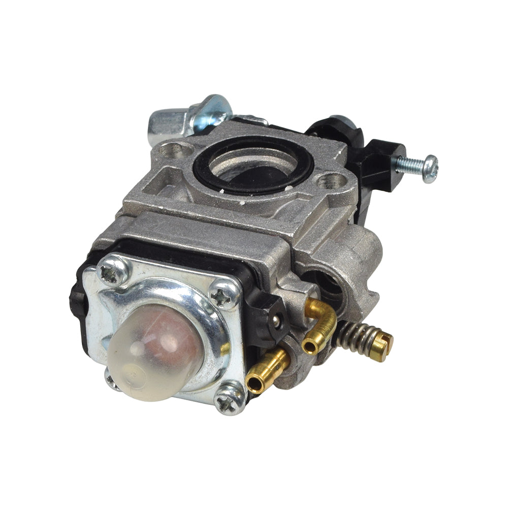 Scooter Carburetor for 43cc, 49cc, & 52cc Engines with 15 mm Intake, showing a close-up of its metal parts, including screws and components, highlighting its precision and robust construction.