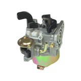 97cc Carburetor with 19 mm Intake for Baja Blitz, Dirt Bug, Doodle Bug, & Racer Mini Bikes, featuring a manual choke and fuel shut-off valve, captured in a close-up of its mechanical components.