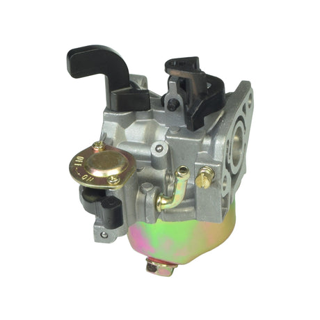 Carburetor with 19mm Intake for 80cc - 97cc 2.8 Hp GX100 Style Engines, featuring a silver and black mechanical design with a manual choke and fuel shut off valve.