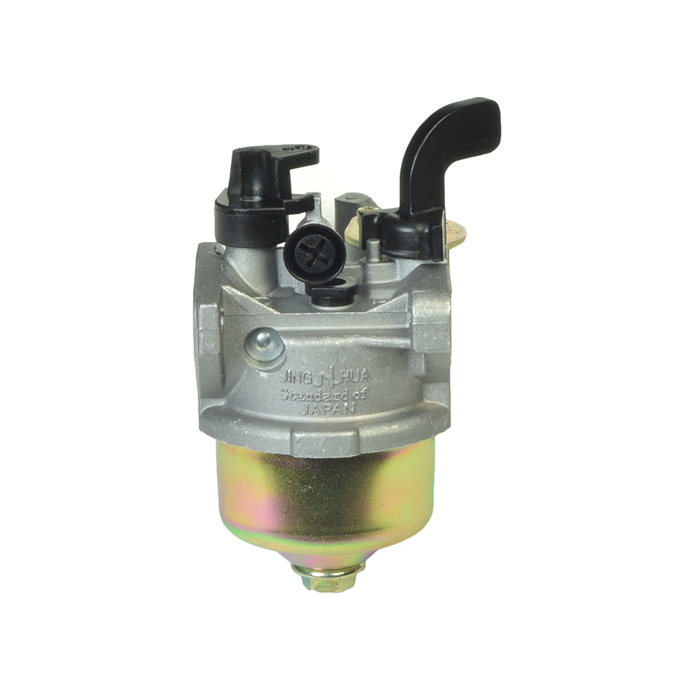 Carburetor with 19mm Intake for 80cc - 97cc 2.8 Hp GX100 Style Engines, featuring a silver and black mechanical design, manual choke, fuel shut off valve, and visible bolts.