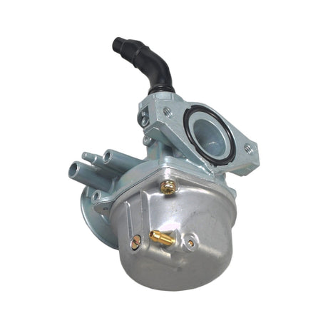 PZ19 Carburetor with 19 mm Intake & Left Side Hand Choke for 50cc, 70cc, & 90cc ATVs & Dirt Bikes, featuring a silver body with a black hose and visible mounting components.