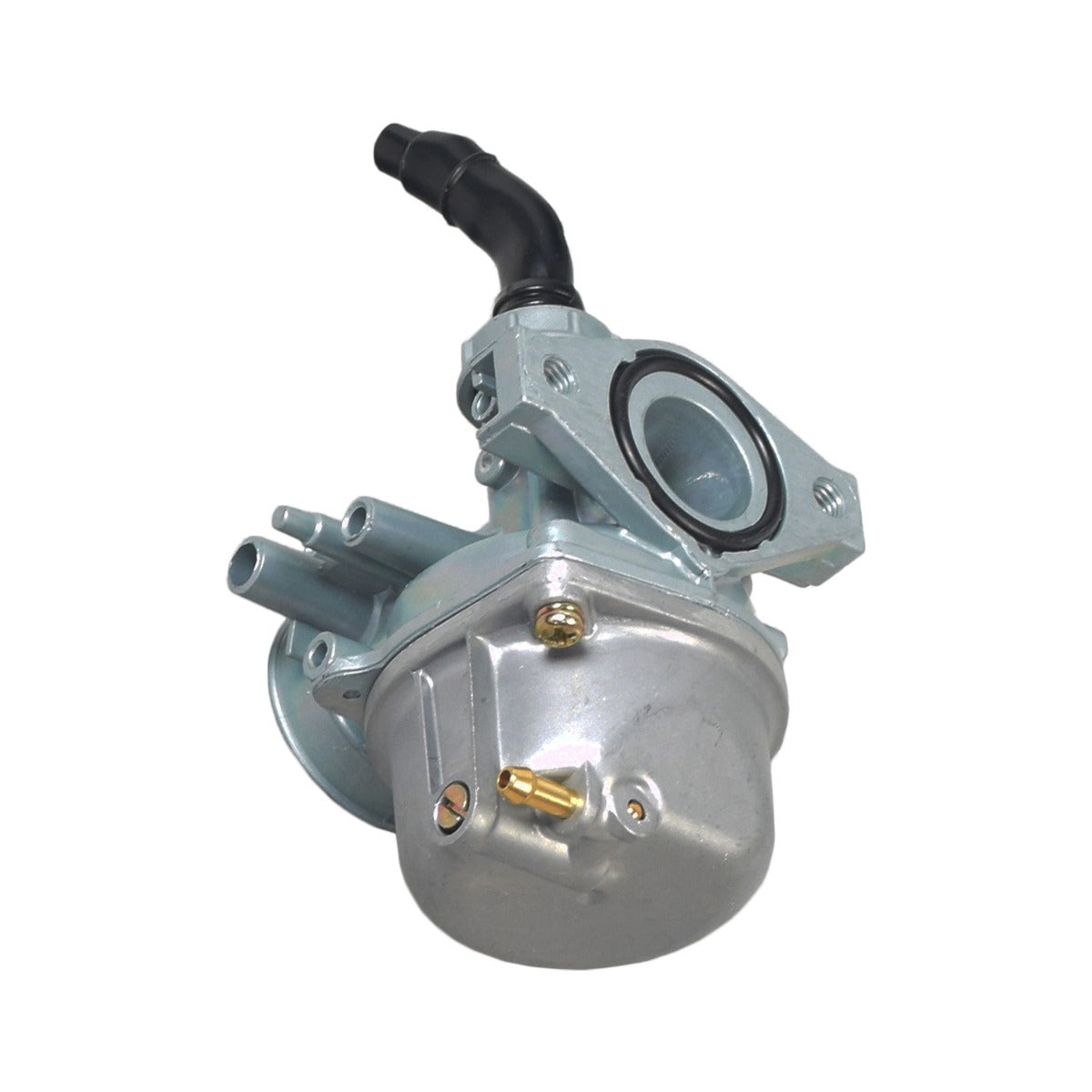 70cc Carburetor for the Motovox MVX70 Pit Bike, featuring a silver body with an attached black hose, suitable for small engine dirt bikes. Available with or without a 35mm air filter.