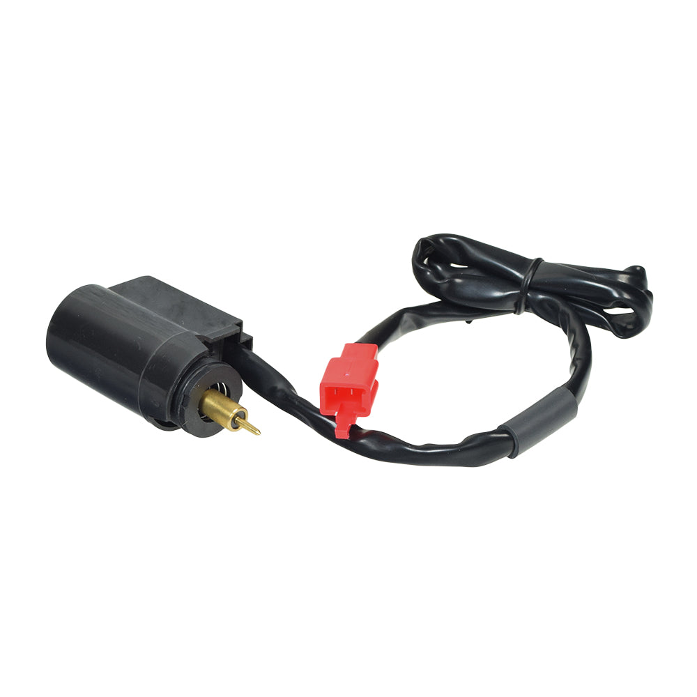 Automatic Choke for 125cc, & 150cc GY6 Hammerhead Off-Road® Go-Kart Carburetors, featuring a black electrical device with red connectors, black wire, and a gold-tipped cylinder.