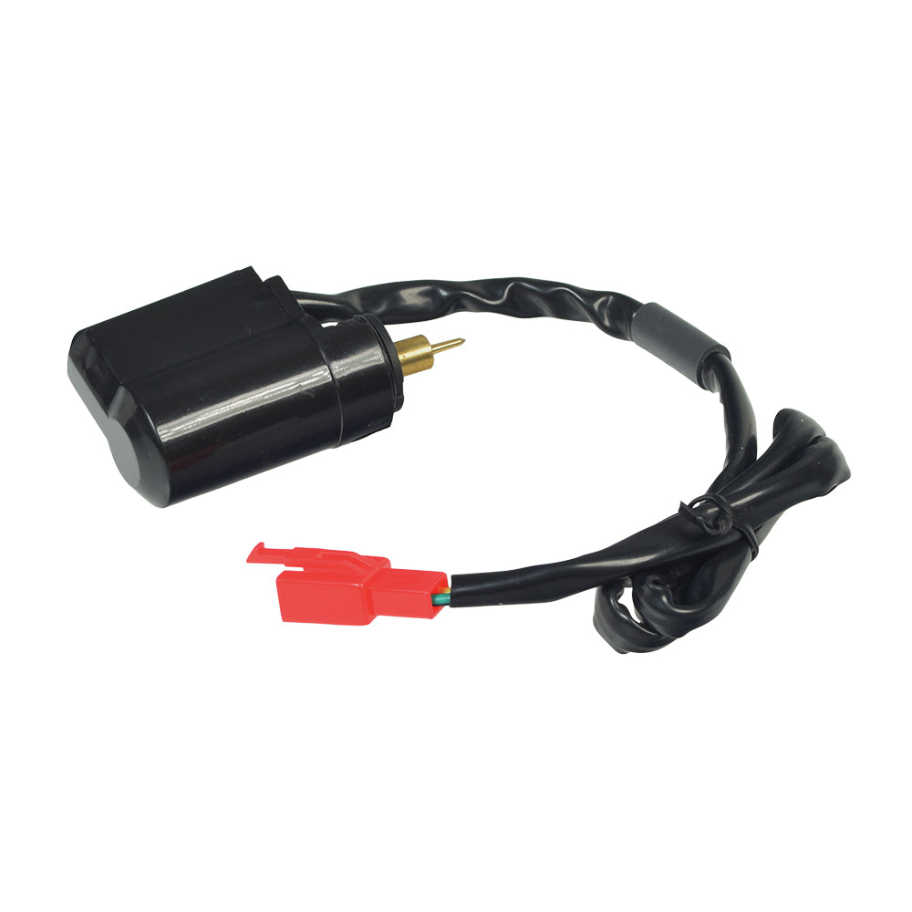 Automatic Choke for 50cc, 125cc, & 150cc Go-Kart & Scooter Carburetors, featuring a black device with an attached red and black cable, suitable for GY6 carburetors.