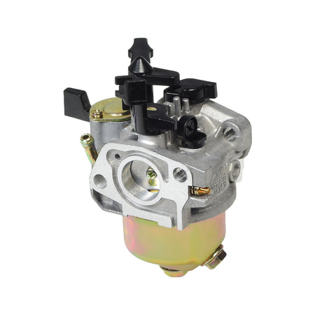 6.5 Hp GX200 Carburetor with 24 mm Air Intake & Water Trap, featuring a close-up view of the silver and black carburetor assembly, highlighting the manual choke and fuel shut-off valve components.