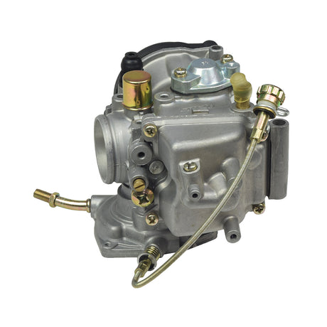 Close-up of the PD33J Carburetor for the Baja Wilderness Trail 400 (WD400), showing intricate parts like cables, screws, and metal components, highlighting its detailed construction and compatibility with 350cc-400cc ATVs.