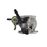 Close-up of the P27 Carburetor for 4-Stroke Honda GX240, GX270, GX340, and GX390 Engines, featuring intricate metal components and black handle, suitable for both electric and manual choke options.