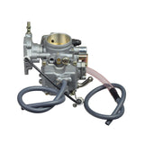 PD42J Carburetor for Yamaha YFM660 Grizzly & Raptor 660 ATVs, featuring a close-up view of the grey carburetor with attached hose, highlighting its metal components and choke control mechanism.